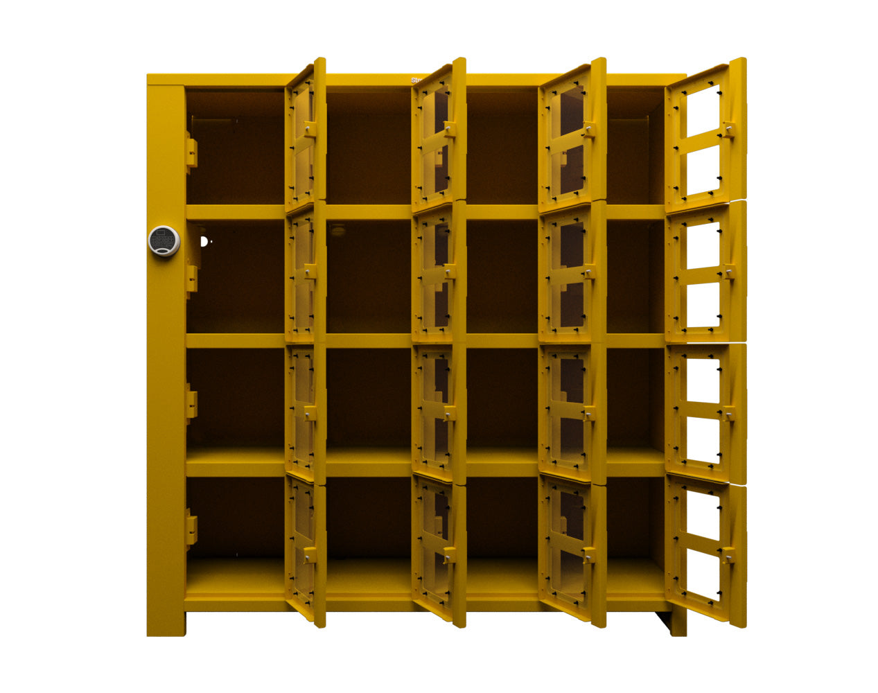 Extra Heavy Duty SIMPLE Locker - Single Input Multi-Point Locking Entry - Access Control Locker with 16 Clearview Doors - 72" W x 24" D x 75" H