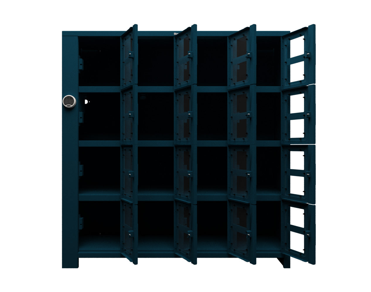 Extra Heavy Duty SIMPLE Locker - Single Input Multi-Point Locking Entry - Access Control Locker with 16 Clearview Doors - 72" W x 24" D x 75" H