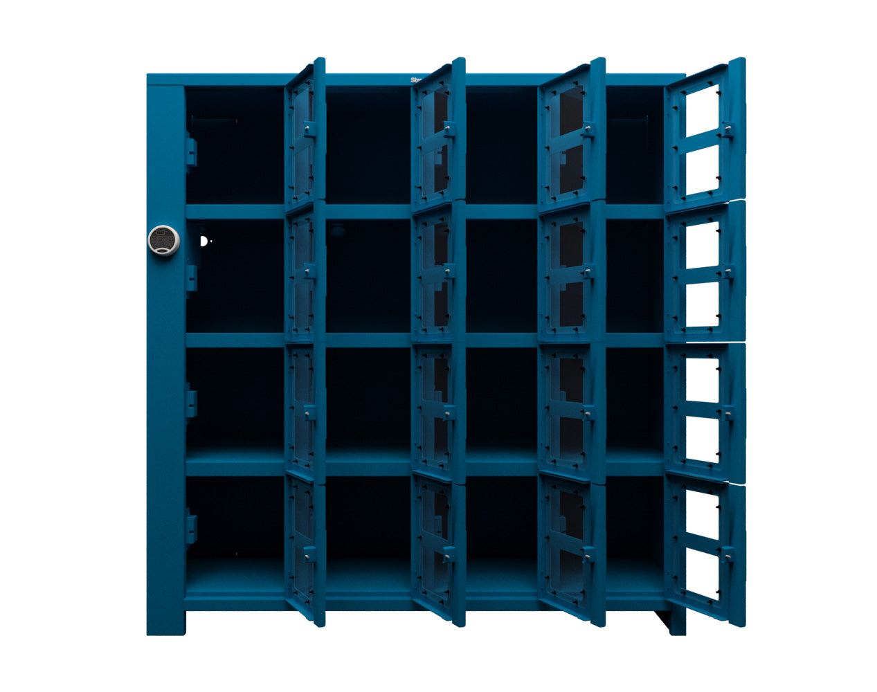 Extra Heavy Duty SIMPLE Locker - Single Input Multi-Point Locking Entry - Access Control Locker with 16 Clearview Doors - 72" W x 24" D x 75" H