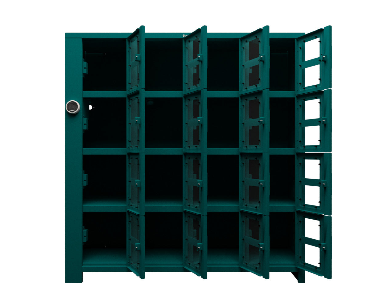 Extra Heavy Duty SIMPLE Locker - Single Input Multi-Point Locking Entry - Access Control Locker with 16 Clearview Doors - 72" W x 24" D x 75" H