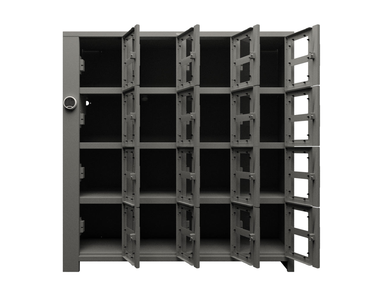 Extra Heavy Duty SIMPLE Locker - Single Input Multi-Point Locking Entry - Access Control Locker with 16 Clearview Doors - 72" W x 24" D x 75" H