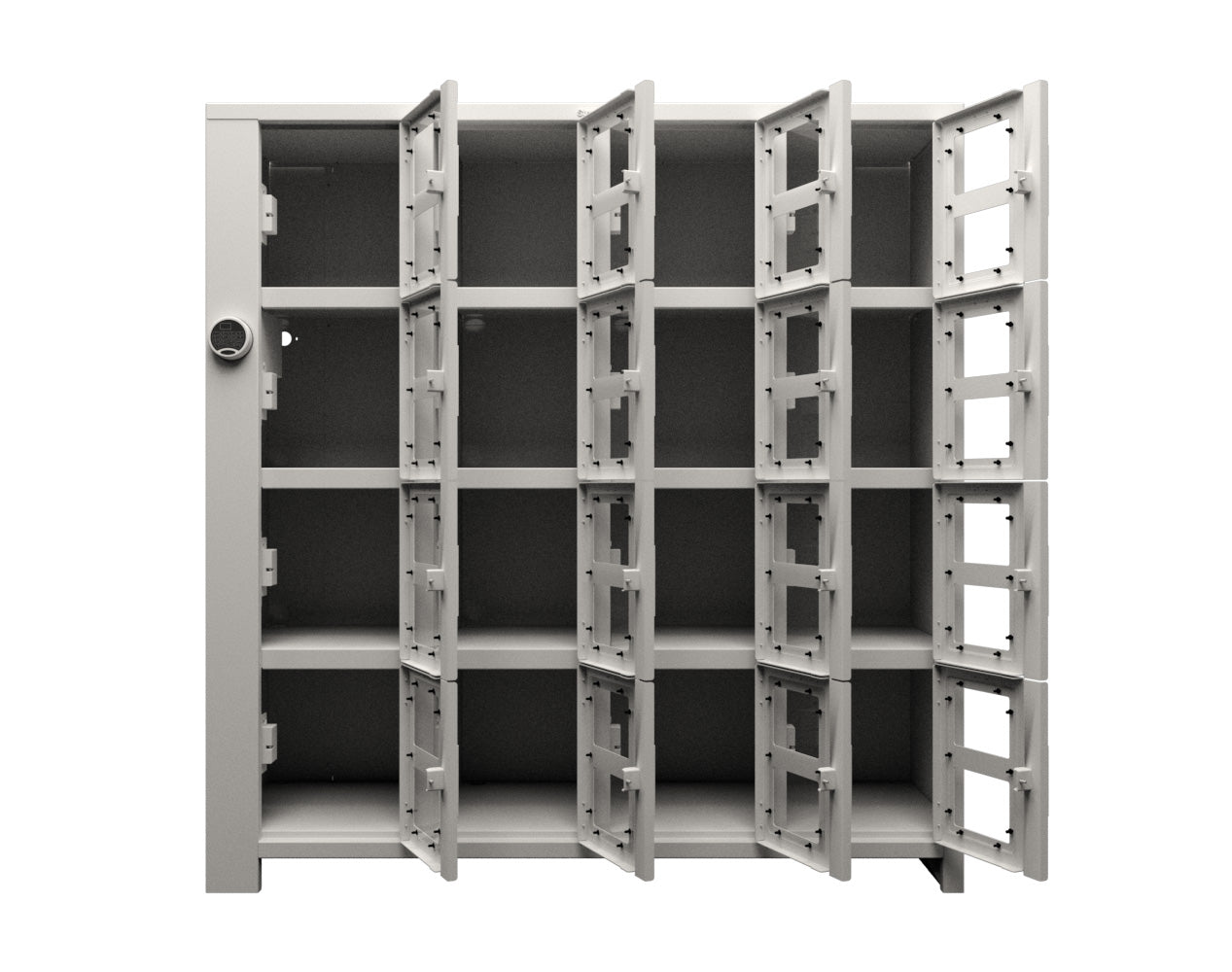 Extra Heavy Duty SIMPLE Locker - Single Input Multi-Point Locking Entry - Access Control Locker with 16 Clearview Doors - 72" W x 24" D x 75" H
