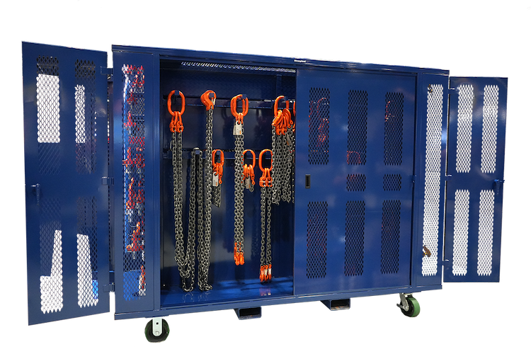 Extreme Duty Mobile Rigging Cabinet with 2 sets of 2 Ventilated Sliding Doors and 2 sets of 2 Ventilated Swing Doors with Short and Long Hangers - 122 in. W x 50 in. D x 100 in. H Outlet