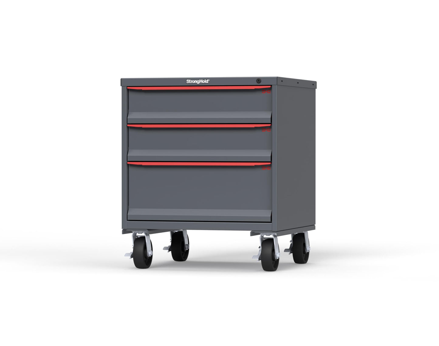Modular Drawer 14 GA Storage Cabinet with 3 total Drawers - 30 In. W x 29 In. D x 36 In H. - 6" Drawers x 2, 10" Drawers x 1 - 6" Casters - 30 In. W x 29 In. D x 36 In H - S3036-PCDAS-0302DS-3001