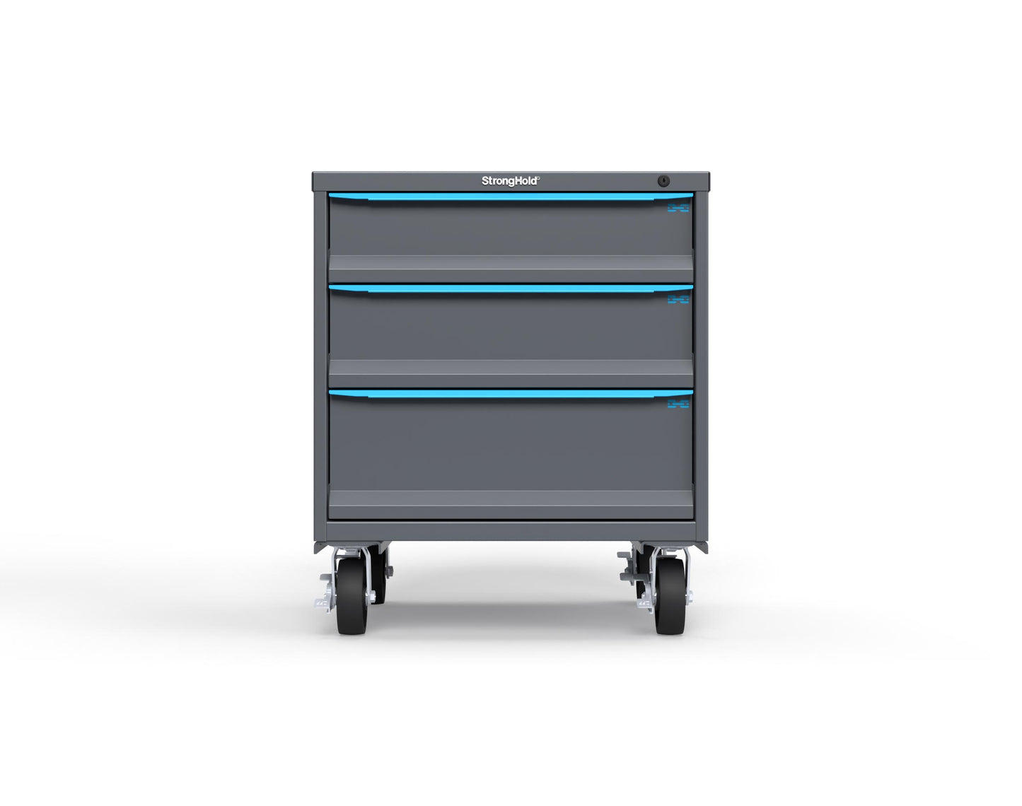 Modular Drawer 14 GA Storage Cabinet with 3 total Drawers - 30 In. W x 29 In. D x 36 In H. - 6" Drawers x 1, 7" Drawers x 1, 9" Drawers x 1 - 6" Casters - 30 In. W x 29 In. D x 36 In H - S3036-PCDAS-0303FS-5012