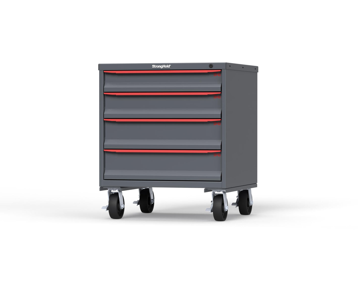 Modular Drawer 14 GA Storage Cabinet with 4 total Drawers - 30 In. W x 29 In. D x 36 In H. - 4" Drawers x 1, 5" Drawers x 1, 6" Drawers x 2 - 6" Casters - 30 In. W x 29 In. D x 36 In H - S3036-PCDAS-0402DS-3001