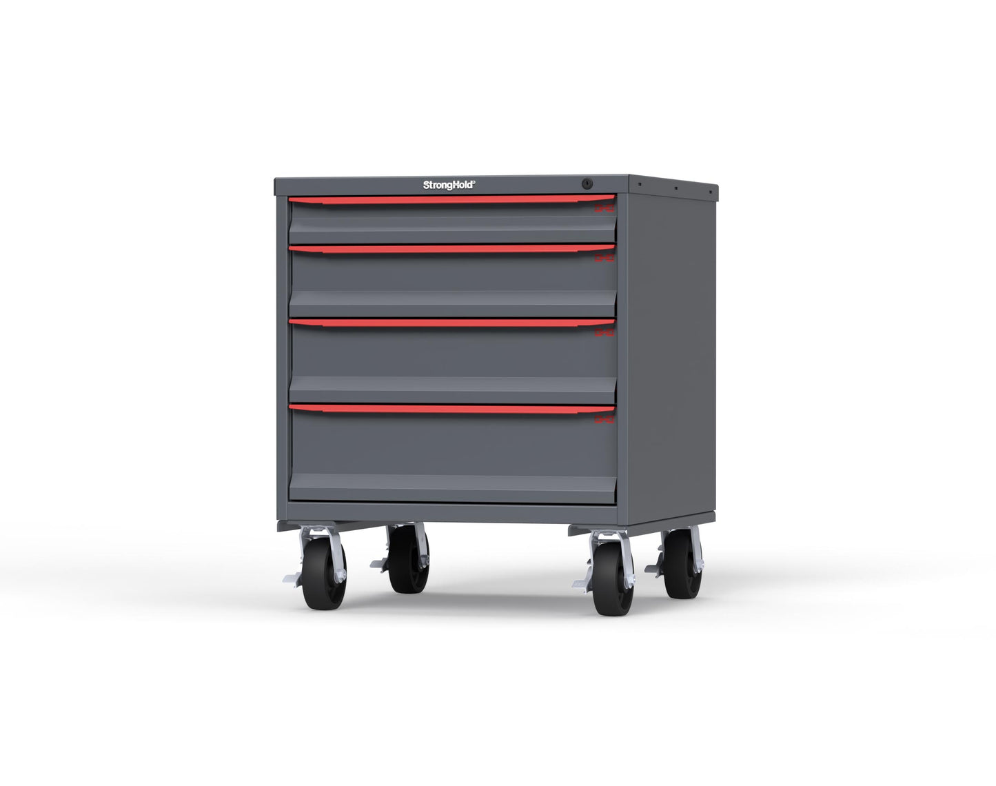 Modular Drawer 14 GA Storage Cabinet with 4 total Drawers - 30 In. W x 29 In. D x 36 In H. - 3" Drawers x 1, 5" Drawers x 1, 6" Drawers x 1, 7" Drawers x 1 - 6" Casters - 30 In. W x 29 In. D x 36 In H - S3036-PCDAS-0403DS-3001