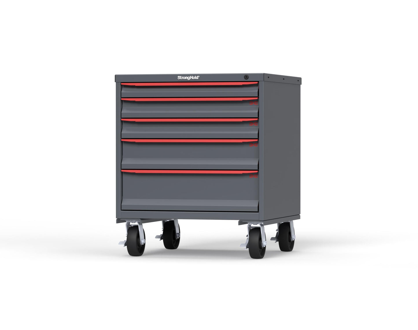 Modular Drawer 14 GA Storage Cabinet with 5 total Drawers - 30 In. W x 29 In. D x 36 In H. - 2" Drawers x 1, 3" Drawers x 2, 5" Drawers x 1, 7" Drawers x 1 - 6" Casters - 30 In. W x 29 In. D x 36 In H - S3036-PCDAS-0501DS-3001