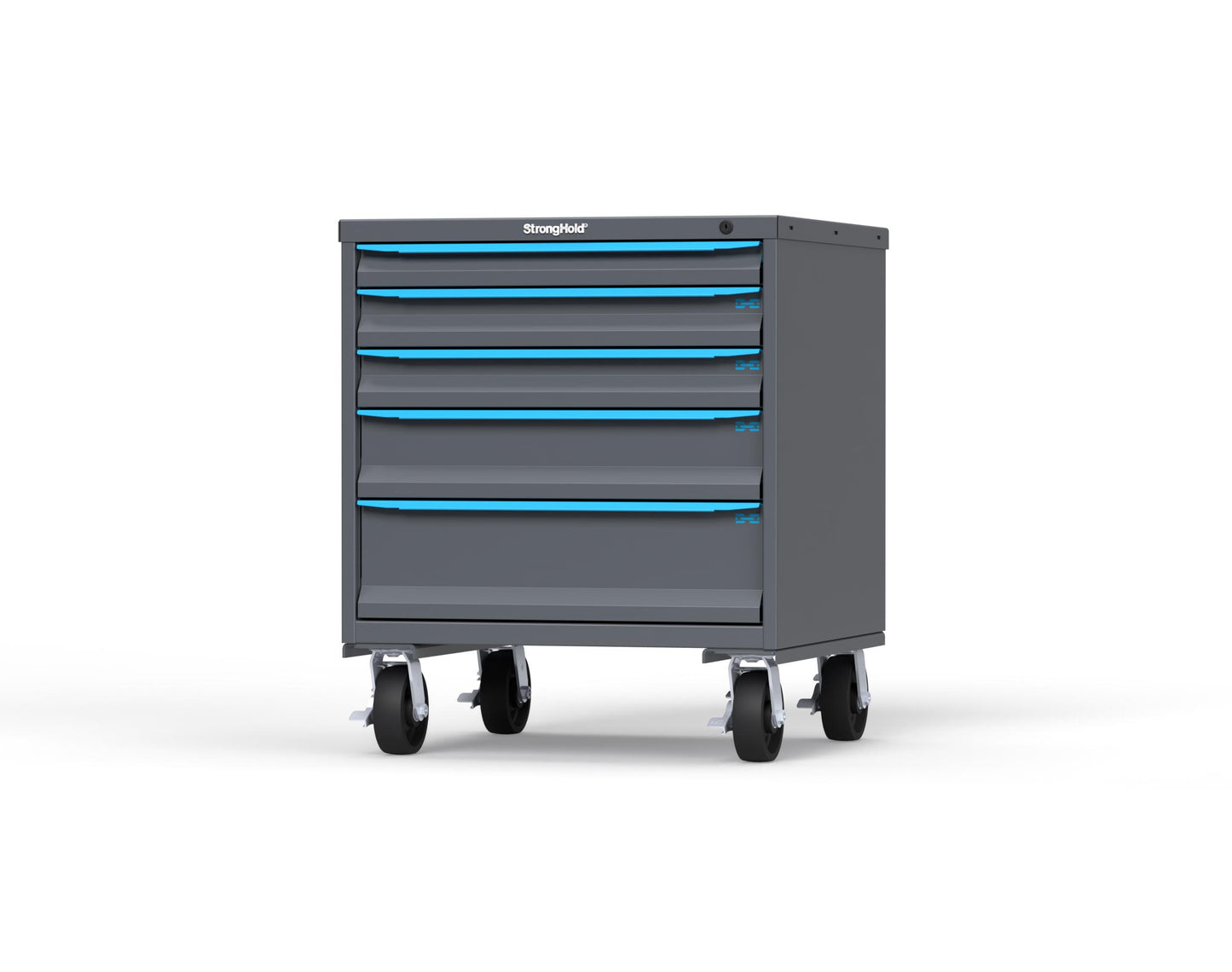 Modular Drawer 14 GA Storage Cabinet with 5 total Drawers - 30 In. W x 29 In. D x 36 In H. - 2" Drawers x 1, 3" Drawers x 2, 5" Drawers x 1, 7" Drawers x 1 - 6" Casters - 30 In. W x 29 In. D x 36 In H - S3036-PCDAS-0501FS-5012