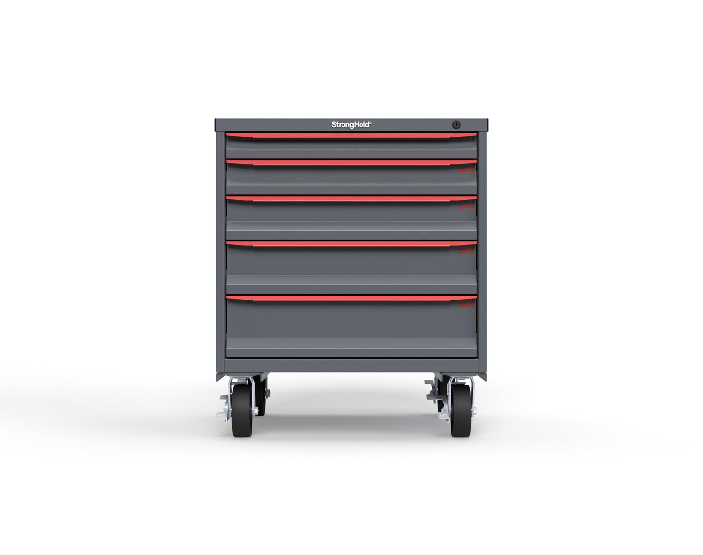 Modular Drawer 14 GA Storage Cabinet with 5 total Drawers - 30 In. W x 29 In. D x 36 In H. - 2" Drawers x 1, 3" Drawers x 1, 4" Drawers x 1, 5" Drawers x 1, 6" Drawers x 1 - 6" Casters - 30 In. W x 29 In. D x 36 In H - S3036-PCDAS-0503DS-3001