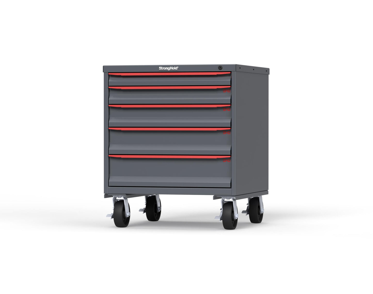 Modular Drawer 14 GA Storage Cabinet with 5 total Drawers - 30 In. W x 29 In. D x 36 In H. - 2" Drawers x 1, 3" Drawers x 1, 4" Drawers x 1, 5" Drawers x 1, 6" Drawers x 1 - 6" Casters - 30 In. W x 29 In. D x 36 In H - S3036-PCDAS-0503DS-3001
