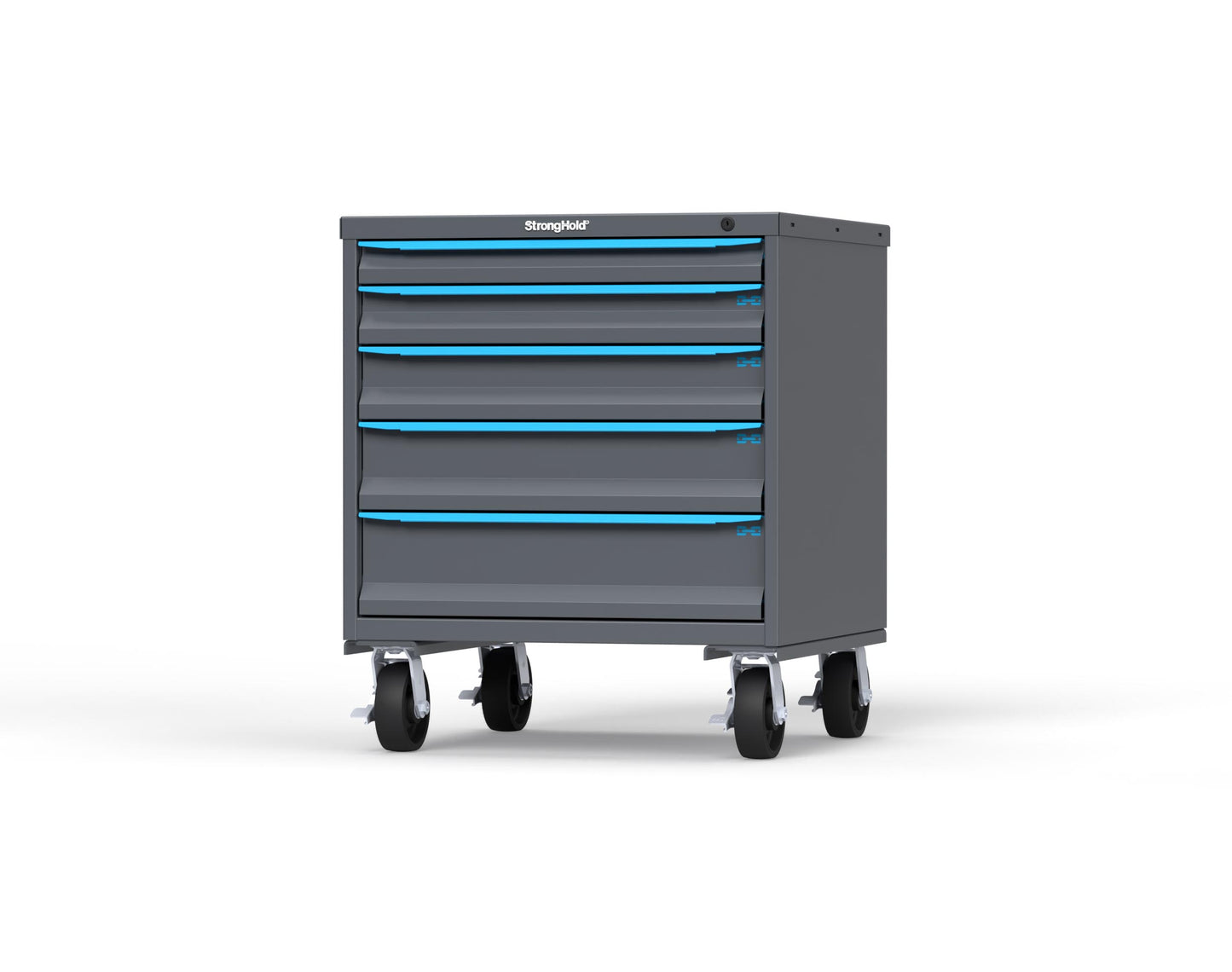 Modular Drawer 14 GA Storage Cabinet with 5 total Drawers - 30 In. W x 29 In. D x 36 In H. - 2" Drawers x 1, 3" Drawers x 1, 4" Drawers x 1, 5" Drawers x 1, 6" Drawers x 1 - 6" Casters - 30 In. W x 29 In. D x 36 In H - S3036-PCDAS-0503FS-5012