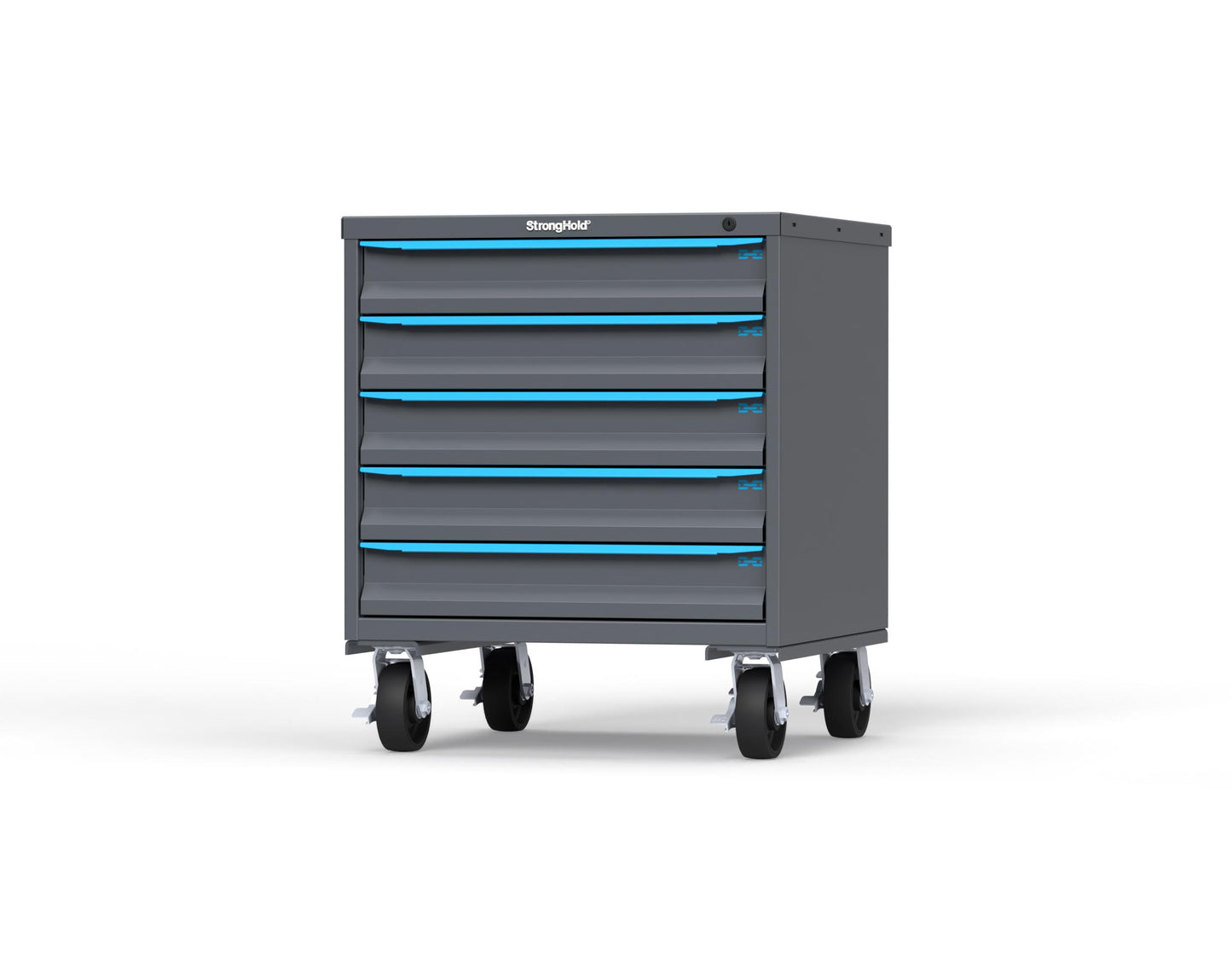 Modular Drawer 14 GA Storage Cabinet with 5 total Drawers - 30 In. W x 29 In. D x 36 In H. - 4" Drawers x 5 - 6" Casters - 30 In. W x 29 In. D x 36 In H - S3036-PCDAS-0504FS-5012