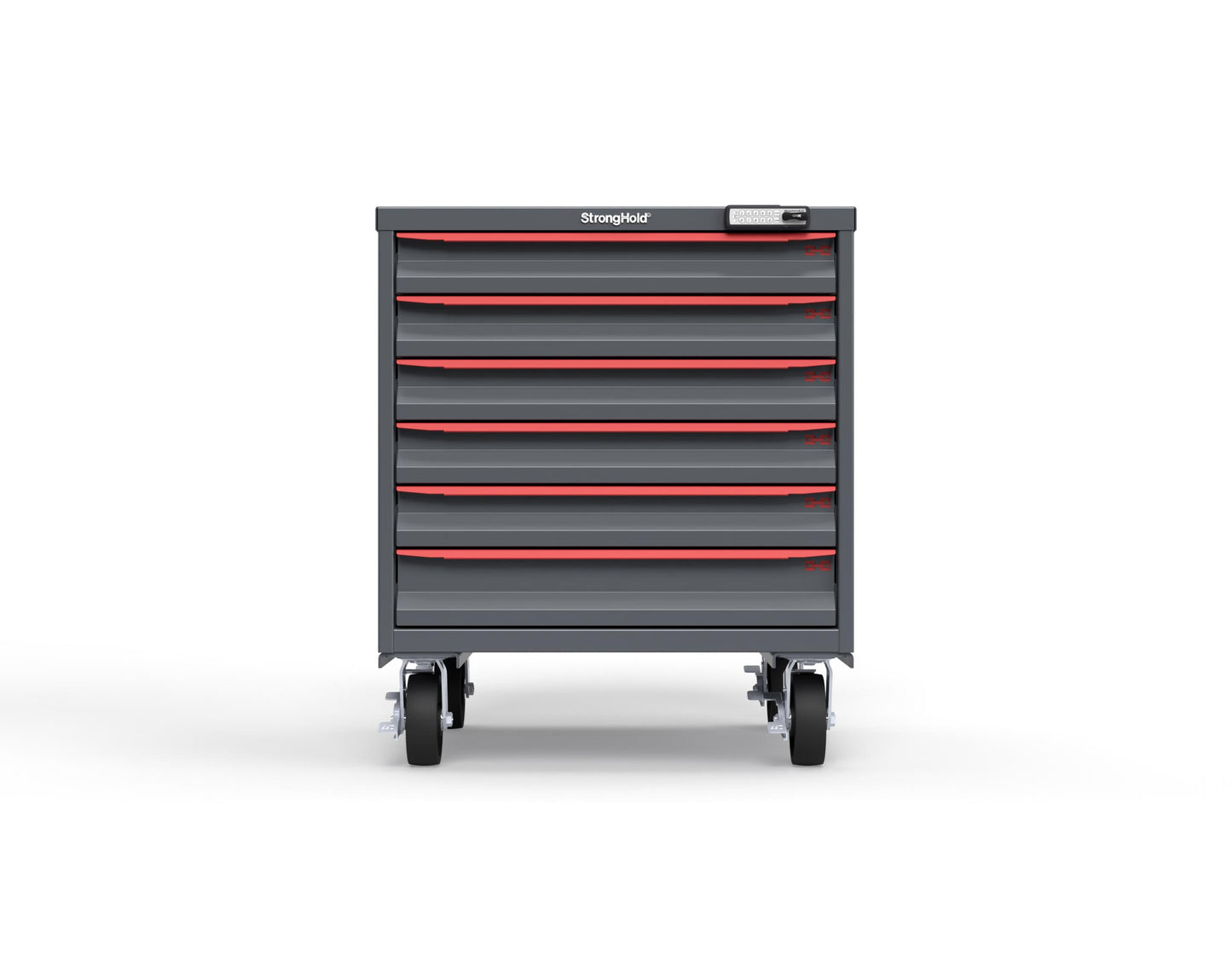 Modular Drawer 14 GA Storage Cabinet with 6 total Drawers - 30 In. W x 29 In. D x 36 In H. - 3" Drawers x 5, 4" Drawers x 1 - 6" Casters - 30 In. W x 29 In. D x 36 In H - S3036-PCRAS-0602DS-3001-CompX-Regulator