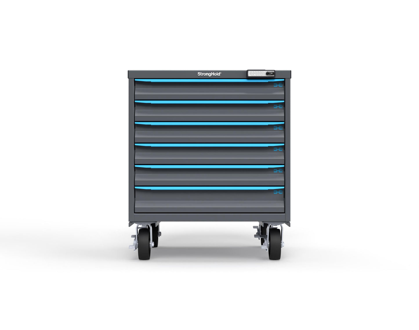 Modular Drawer 14 GA Storage Cabinet with 6 total Drawers - 30 In. W x 29 In. D x 36 In H. - 3" Drawers x 5, 4" Drawers x 1 - 6" Casters - 30 In. W x 29 In. D x 36 In H - S3036-PCRAS-0602FS-5012-CompX-Regulator