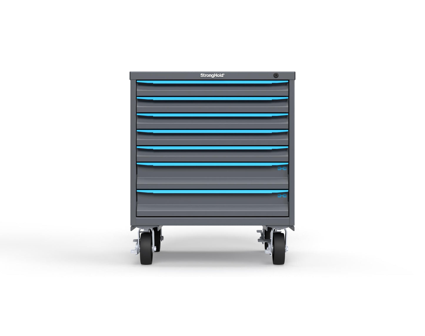 Modular Drawer 14 GA Storage Cabinet with 7 total Drawers - 30 In. W x 29 In. D x 36 In H. - 2" Drawers x 5, 4" Drawers x 2 - 6" Casters - 30 In. W x 29 In. D x 36 In H - S3036-PCDAS-0701FS-5012