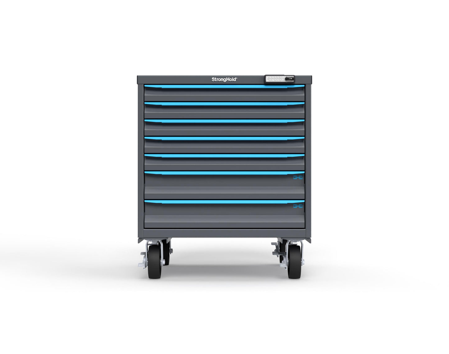 Modular Drawer 14 GA Storage Cabinet with 7 total Drawers - 30 In. W x 29 In. D x 36 In H. - 2" Drawers x 5, 4" Drawers x 2 - 6" Casters - 30 In. W x 29 In. D x 36 In H - S3036-PCRAS-0701FS-5012-CompX-Regulator