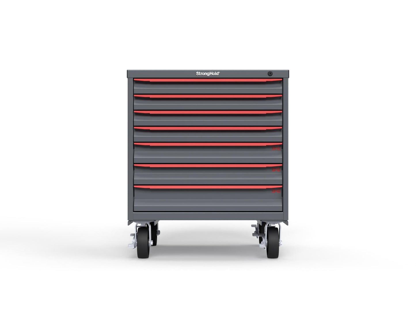 Modular Drawer 14 GA Storage Cabinet with 7 total Drawers - 30 In. W x 29 In. D x 36 In H. - 2" Drawers x 4, 3" Drawers x 2, 4" Drawers x 1 - 6" Casters - 30 In. W x 29 In. D x 36 In H - S3036-PCDAS-0702DS-3001