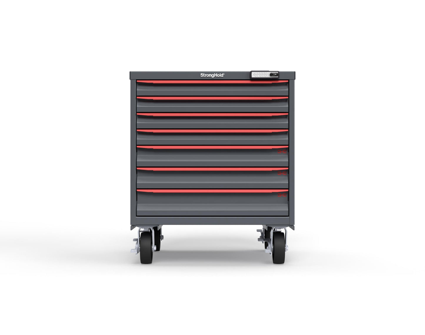 Modular Drawer 14 GA Storage Cabinet with 7 total Drawers - 30 In. W x 29 In. D x 36 In H. - 2" Drawers x 4, 3" Drawers x 2, 4" Drawers x 1 - 6" Casters - 30 In. W x 29 In. D x 36 In H - S3036-PCRAS-0702DS-3001-CompX-Regulator