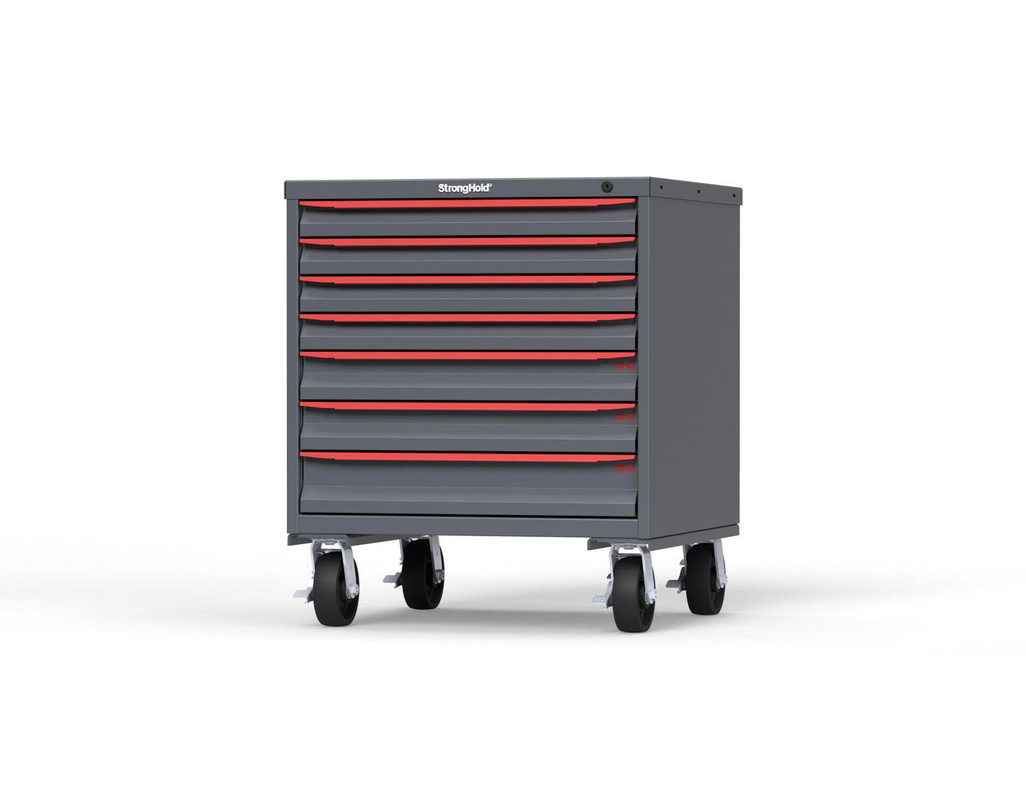 Modular Drawer 14 GA Storage Cabinet with 7 total Drawers - 30 In. W x 29 In. D x 36 In H. - 2" Drawers x 4, 3" Drawers x 2, 4" Drawers x 1 - 6" Casters - 30 In. W x 29 In. D x 36 In H - S3036-PCDAS-0702DS-3001
