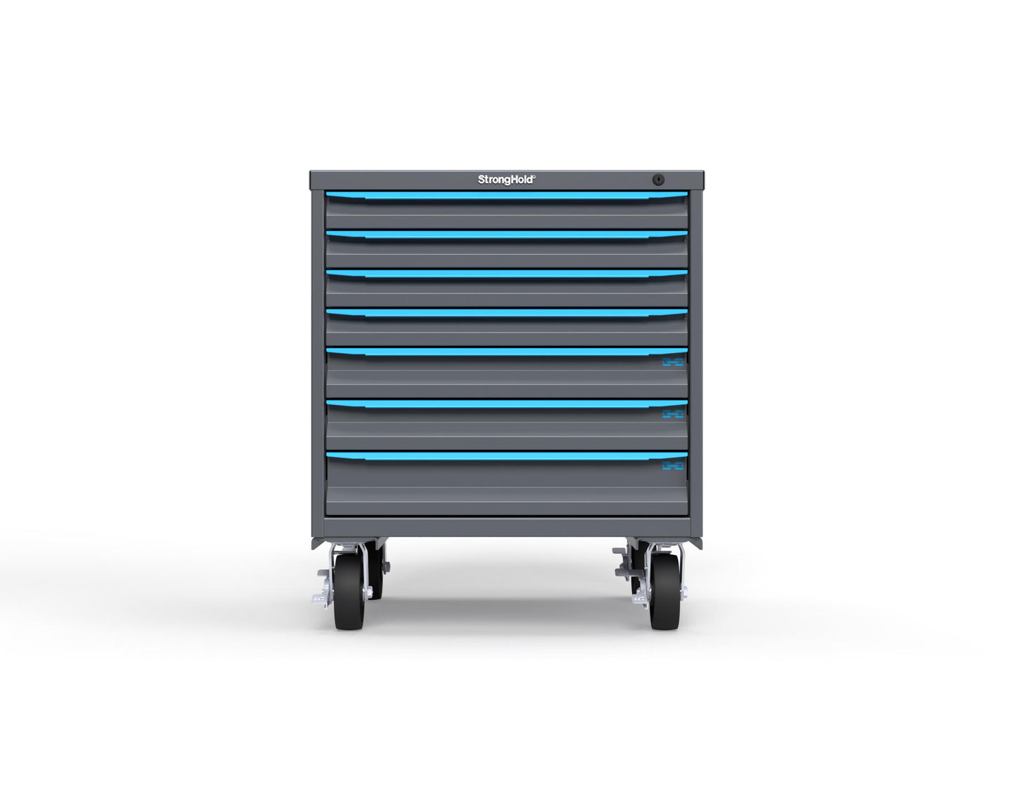 Modular Drawer 14 GA Storage Cabinet with 7 total Drawers - 30 In. W x 29 In. D x 36 In H. - 2" Drawers x 4, 3" Drawers x 2, 4" Drawers x 1 - 6" Casters - 30 In. W x 29 In. D x 36 In H - S3036-PCDAS-0702FS-5012