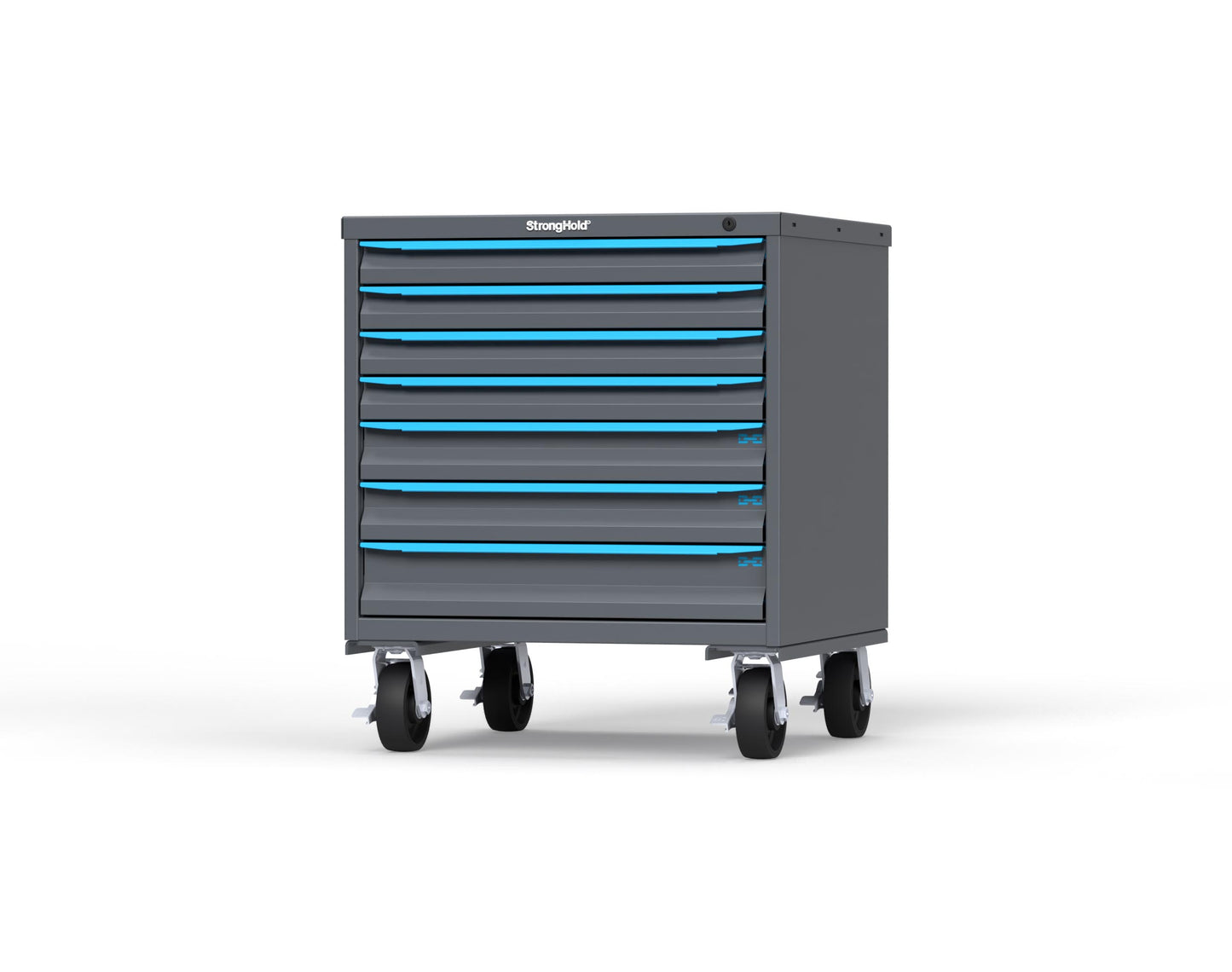 Modular Drawer 14 GA Storage Cabinet with 7 total Drawers - 30 In. W x 29 In. D x 36 In H. - 2" Drawers x 4, 3" Drawers x 2, 4" Drawers x 1 - 6" Casters - 30 In. W x 29 In. D x 36 In H - S3036-PCDAS-0702FS-5012