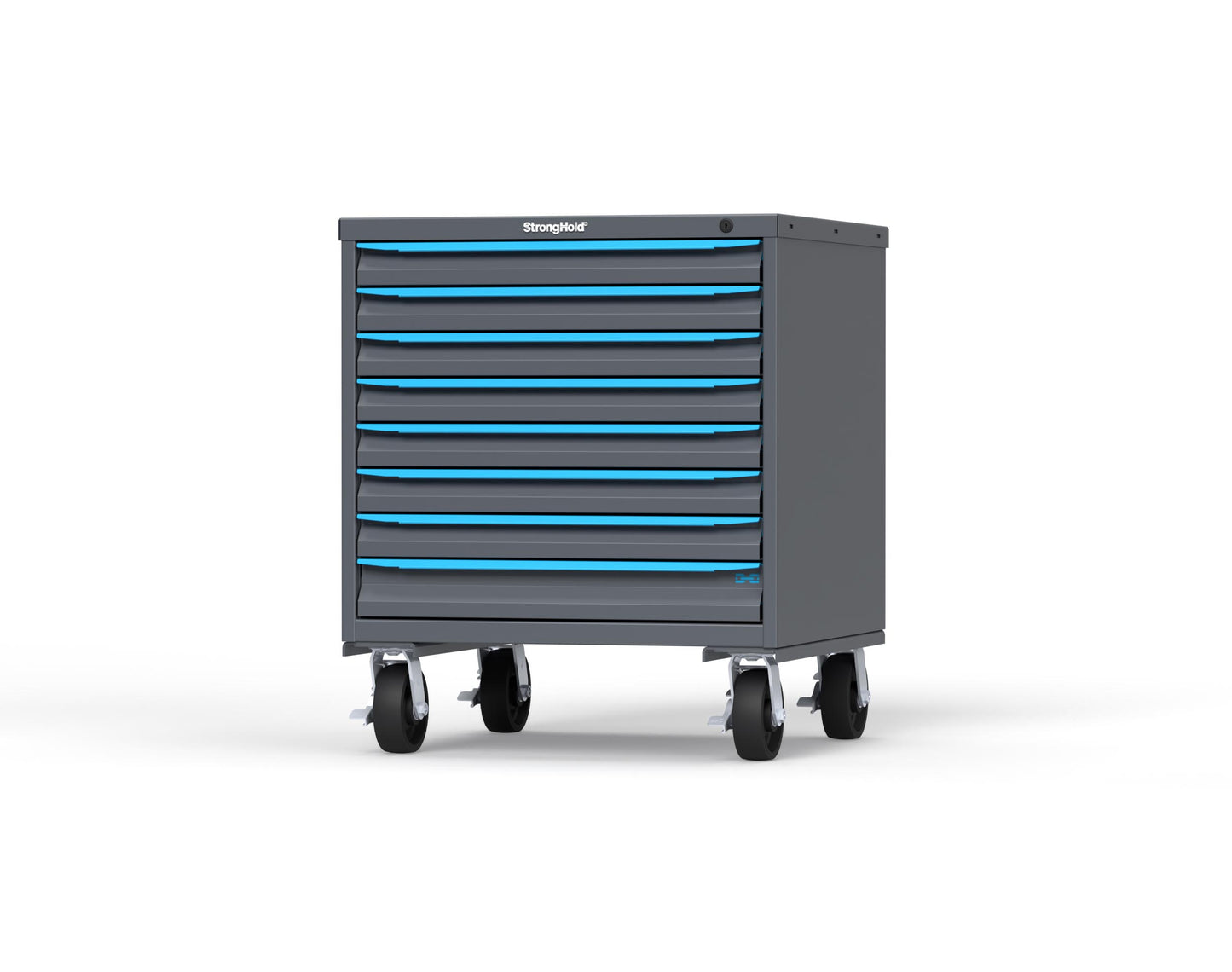 Modular Drawer 14 GA Storage Cabinet with 8 total Drawers - 30 In. W x 29 In. D x 36 In H. - 2" Drawers x 7, 3" Drawers x 1 - 6" Casters - 30 In. W x 29 In. D x 36 In H - S3036-PCDAS-0801FS-5012
