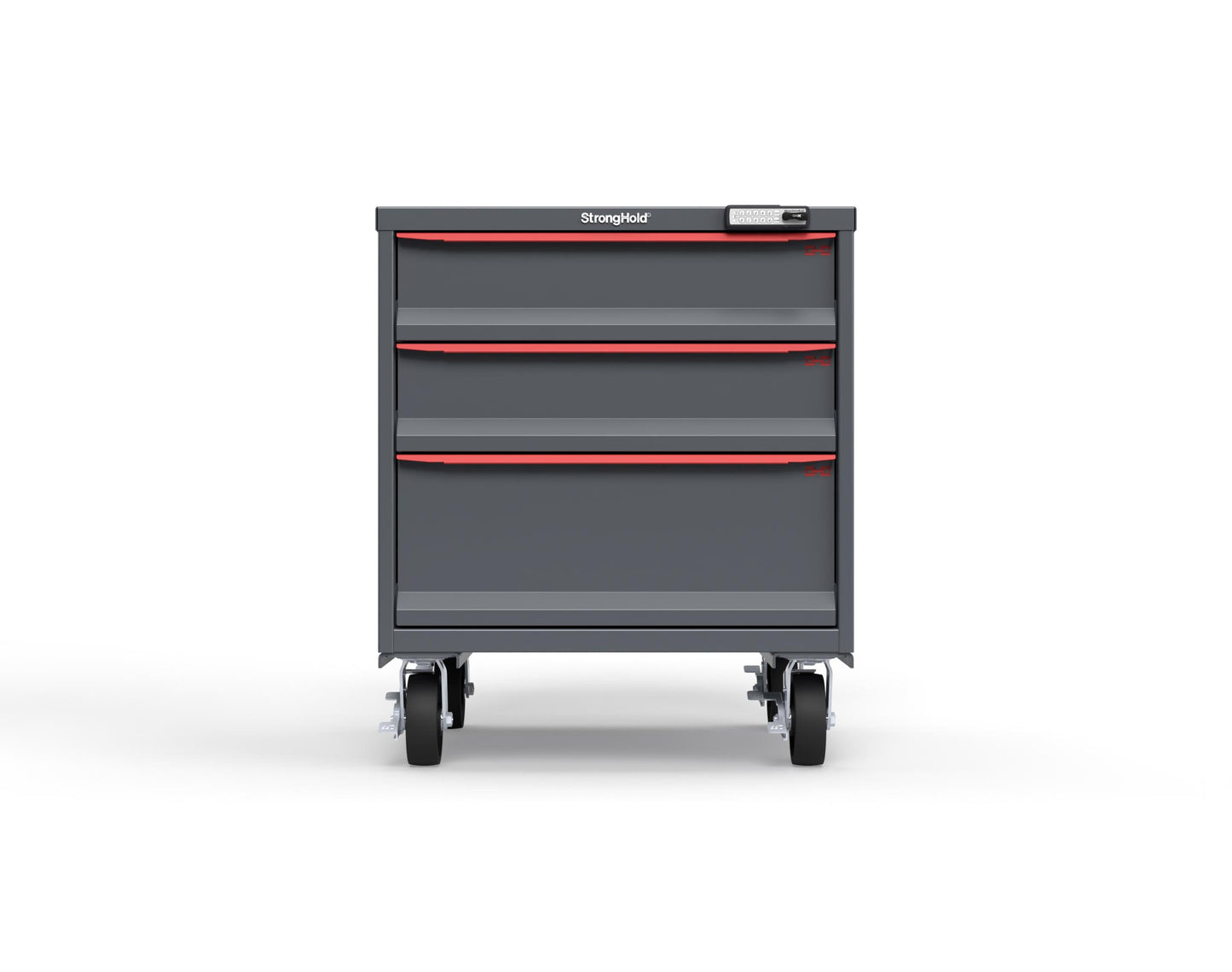 Modular Drawer 14 GA Storage Cabinet with 3 total Drawers - 30 In. W x 29 In. D x 36 In H. - 6" Drawers x 2, 10" Drawers x 1 - 6" Casters - 30 In. W x 29 In. D x 36 In H - S3036-PCRAS-0302DS-3001-CompX-Regulator