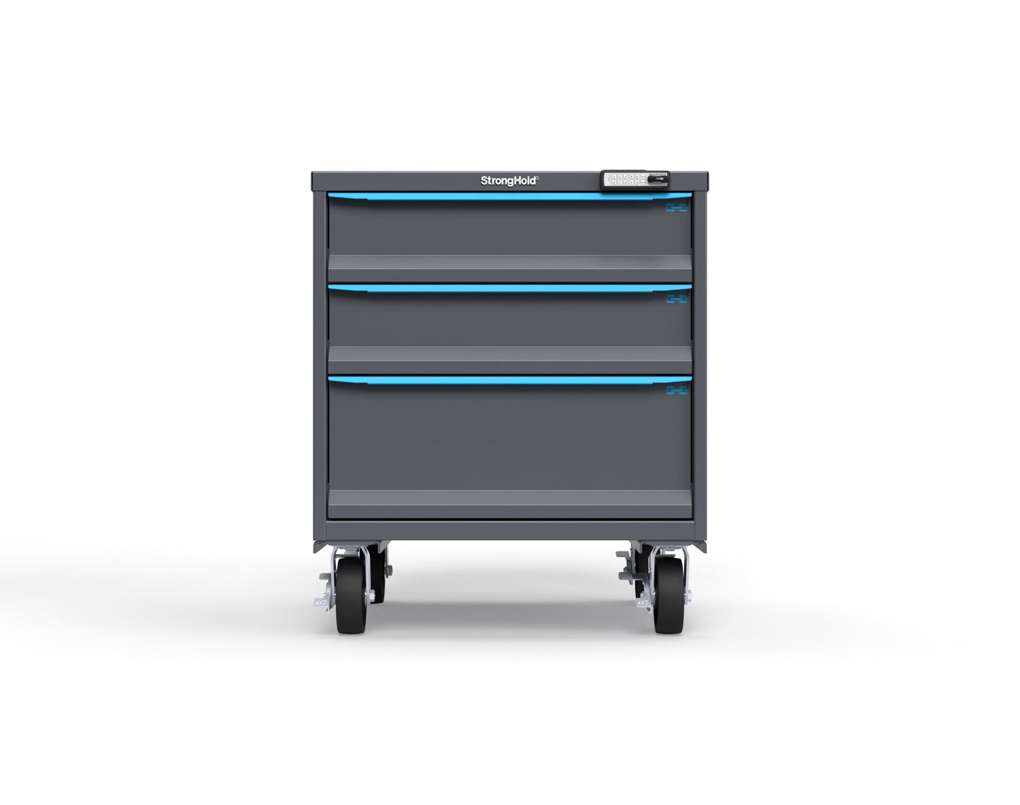 Modular Drawer 14 GA Storage Cabinet with 3 total Drawers - 30 In. W x 29 In. D x 36 In H. - 6" Drawers x 2, 10" Drawers x 1 - 6" Casters - 30 In. W x 29 In. D x 36 In H - S3036-PCRAS-0302FS-5012-CompX-Regulator