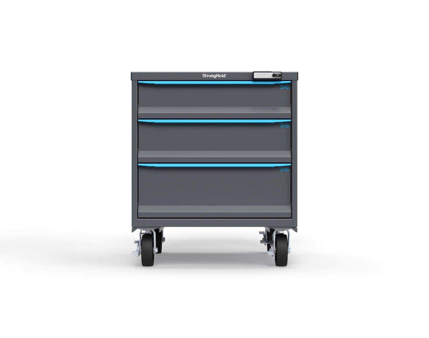 Modular Drawer 14 GA Storage Cabinet with 3 total Drawers - 30 In. W x 29 In. D x 36 In H. - 6" Drawers x 1, 7" Drawers x 1, 9" Drawers x 1 - 6" Casters - 30 In. W x 29 In. D x 36 In H - S3036-PCRAS-0303FS-5012-CompX-Regulator