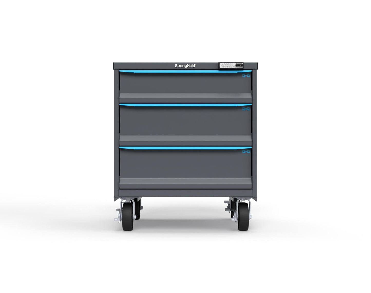 Modular Drawer 14 GA Storage Cabinet with 3 total Drawers - 30 In. W x 29 In. D x 36 In H. - 6" Drawers x 1, 8" Drawers x 2 - 6" Casters - 30 In. W x 29 In. D x 36 In H - S3036-PCRAS-0305FS-5012-CompX-Regulator