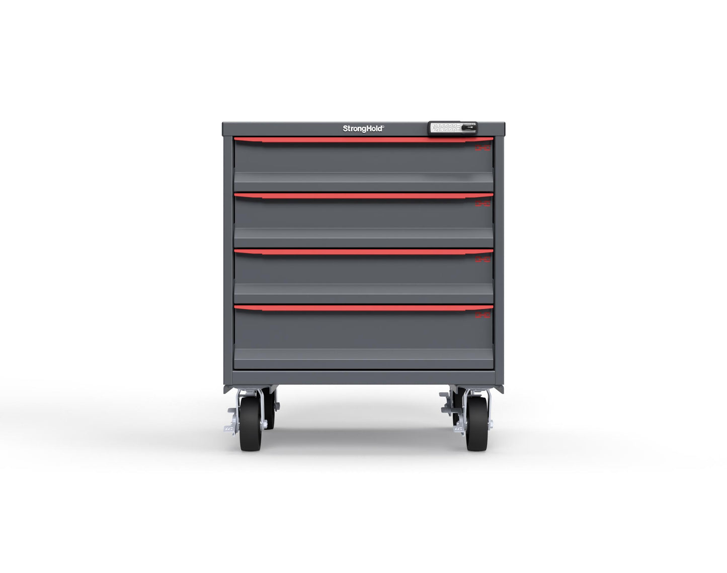 Modular Drawer 14 GA Storage Cabinet with 4 total Drawers - 30 In. W x 29 In. D x 36 In H. - 5" Drawers x 3, 6" Drawers x 1 - 6" Casters - 30 In. W x 29 In. D x 36 In H - S3036-PCRAS-0401DS-3001-CompX-Regulator