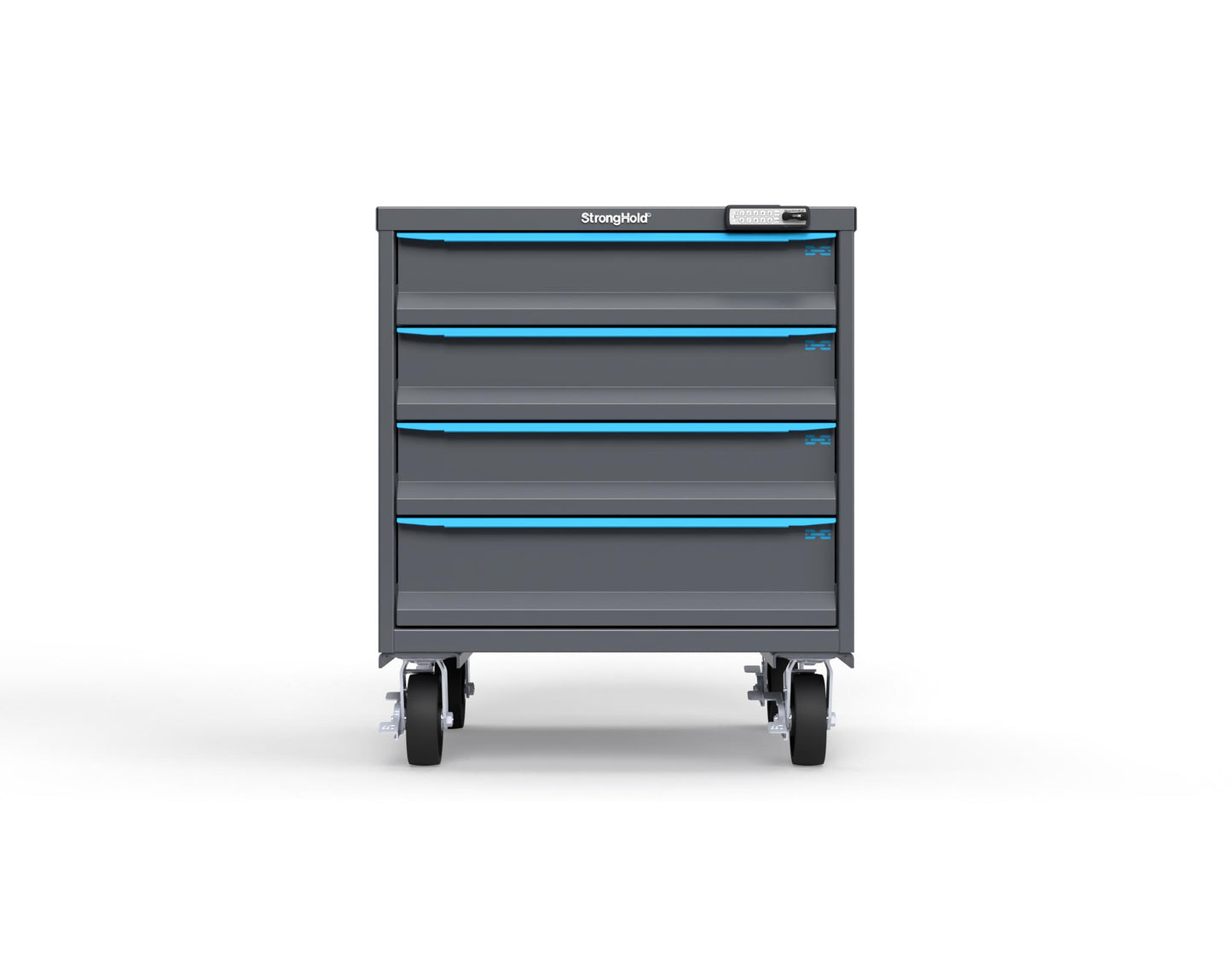 Modular Drawer 14 GA Storage Cabinet with 4 total Drawers - 30 In. W x 29 In. D x 36 In H. - 5" Drawers x 3, 6" Drawers x 1 - 6" Casters - 30 In. W x 29 In. D x 36 In H - S3036-PCRAS-0401FS-5012-CompX-Regulator
