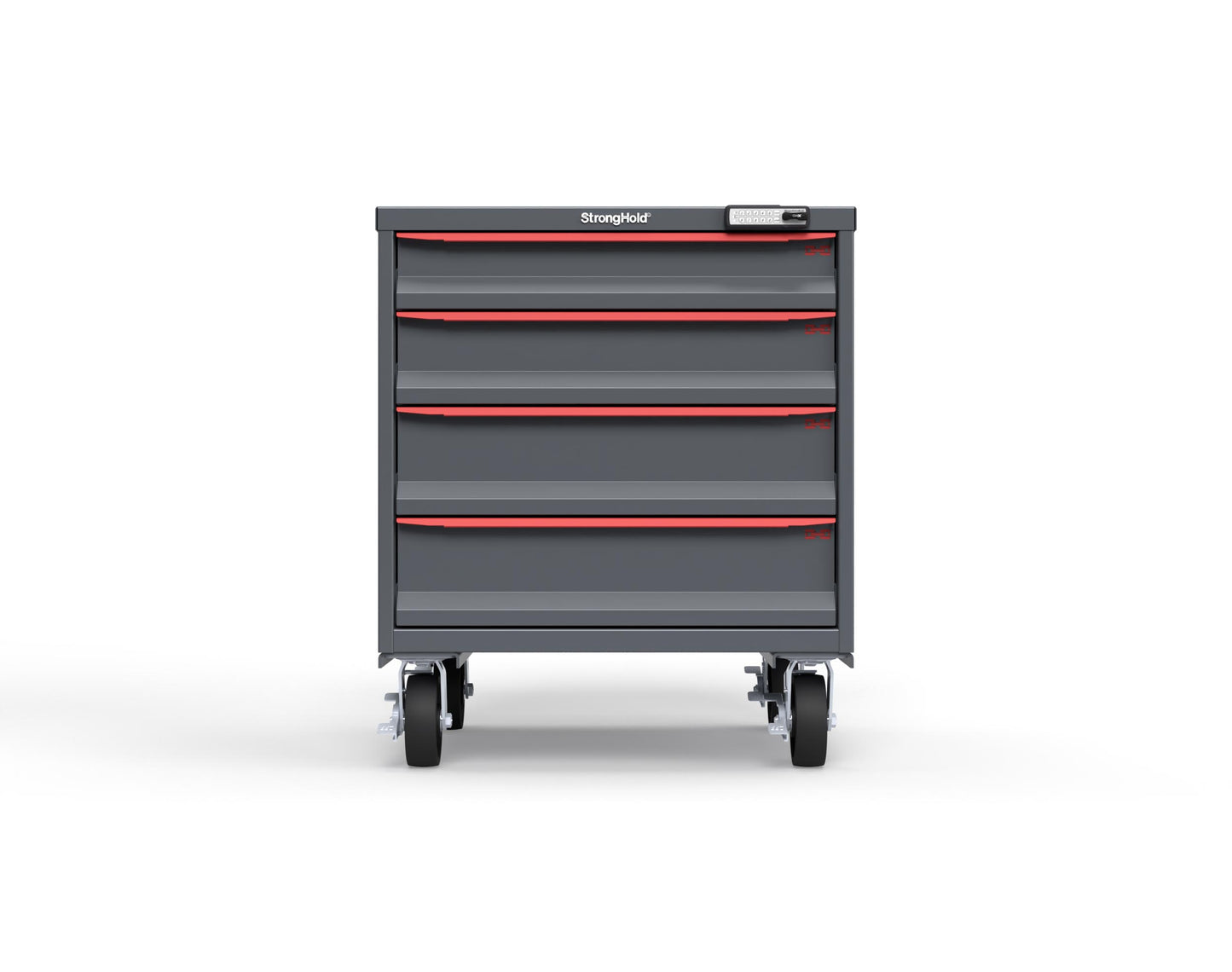 Modular Drawer 14 GA Storage Cabinet with 4 total Drawers - 30 In. W x 29 In. D x 36 In H. - 4" Drawers x 1, 5" Drawers x 1, 6" Drawers x 2 - 6" Casters - 30 In. W x 29 In. D x 36 In H - S3036-PCRAS-0402DS-3001-CompX-Regulator