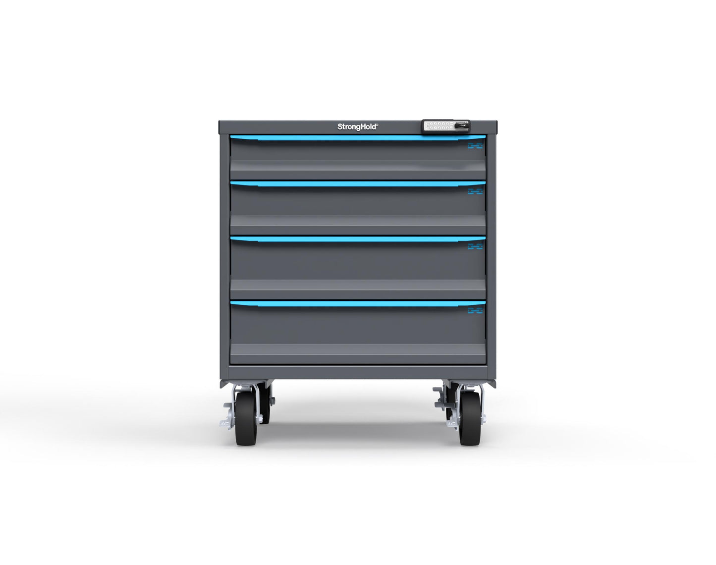 Modular Drawer 14 GA Storage Cabinet with 4 total Drawers - 30 In. W x 29 In. D x 36 In H. - 4" Drawers x 1, 5" Drawers x 1, 6" Drawers x 2 - 6" Casters - 30 In. W x 29 In. D x 36 In H - S3036-PCRAS-0402FS-5012-CompX-Regulator