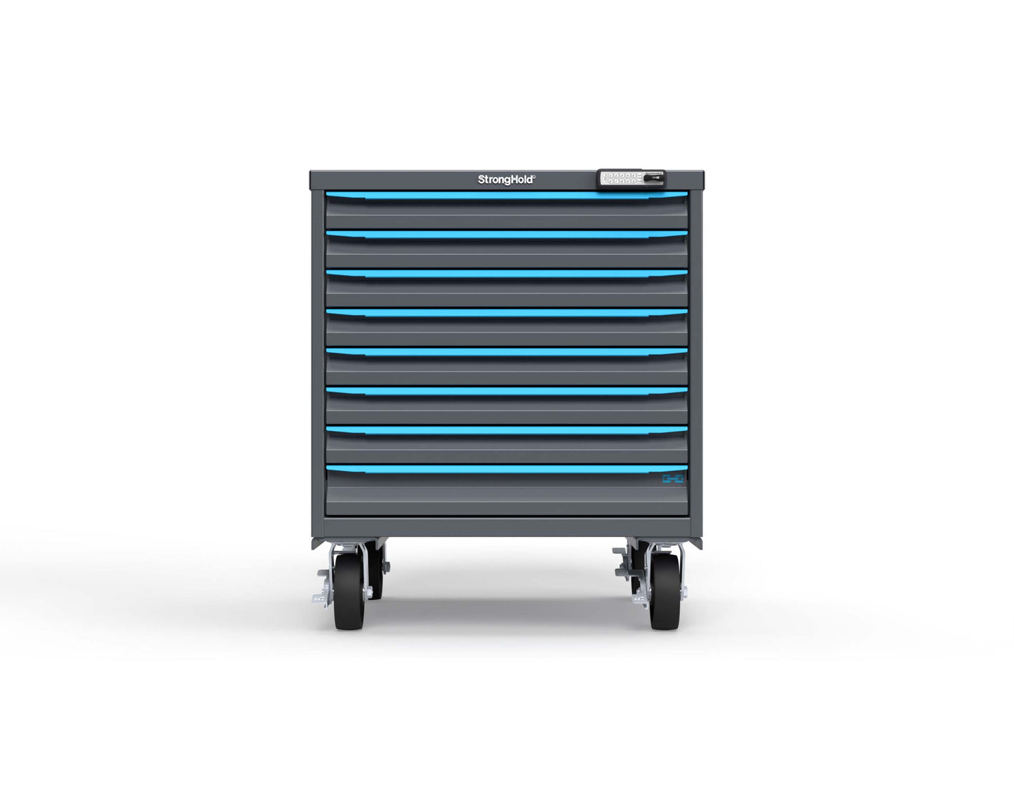 Modular Drawer 14 GA Storage Cabinet with 8 total Drawers - 30 In. W x 29 In. D x 36 In H. - 2" Drawers x 7, 3" Drawers x 1 - 6" Casters - 30 In. W x 29 In. D x 36 In H - S3036-PCRAS-0801FS-5012-CompX-Regulator
