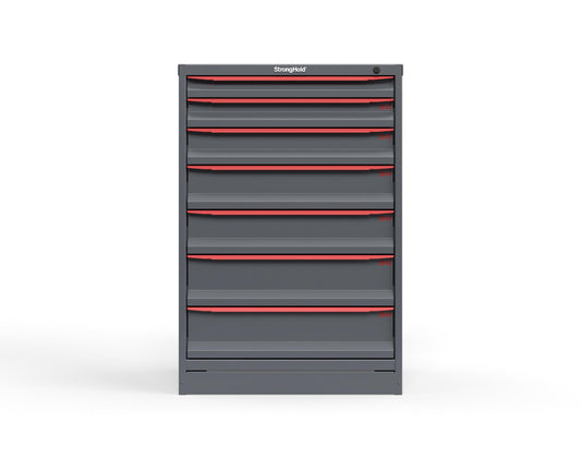 Modular Drawer 14 GA Storage Cabinet with 7 total drawers -2" Drawers x1, 3" Drawers x1, 4" Drawers x1, 5" Drawers x2, 6" Drawers x2 - 3" Integrated Legs - 30 In. W x 29 In. D x 44 In H. - S3044-PPDAS-0701DS-3001