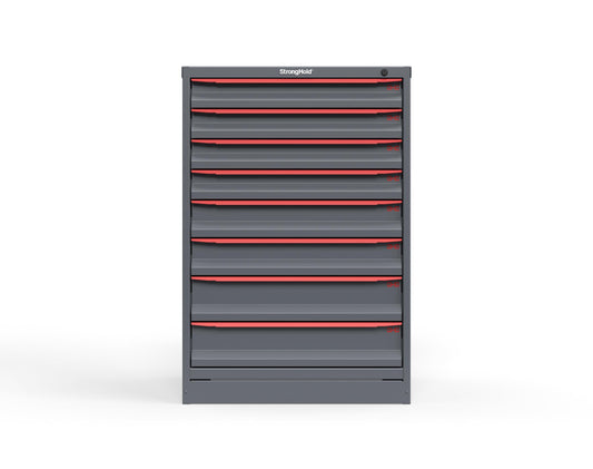 Modular Drawer 14 GA Storage Cabinet with 8 total drawers - 3" Drawers x4, 4" Drawers x2, 5" Drawers x2 - 3" Integrated Legs - 30 In. W x 29 In. D x 44 In H. - S3044-PPDAS-0801DS-3001