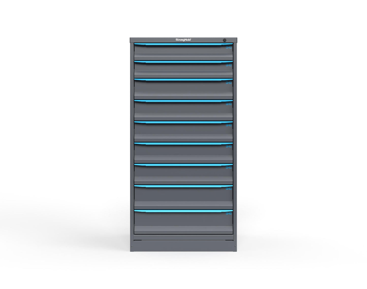 Modular Drawer 14 GA Storage Cabinet with 9 total drawers - 4" Drawers x2, 5" Drawers x5, 6" Drawers x2 - 3" Integrated Legs - 30 In. W x 29 In. D x 60 In H. - S3060-PPDAS-0902FS-5012