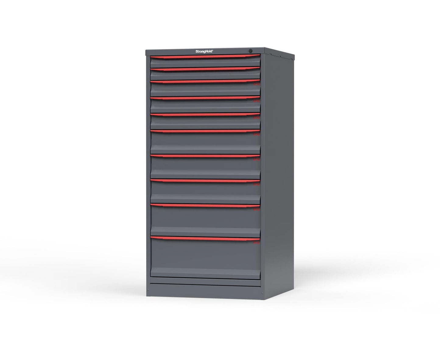 Modular Drawer 14 GA Storage Cabinet with 10 total drawers -2" Drawers x2, 3" Drawers x3, 5" Drawers x3, 7" Drawers x1, 9" Drawers x1 - 3" Integrated Legs - 30 In. W x 29 In. D x 60 In H. - S3060-PPDAS-1001DS-3001