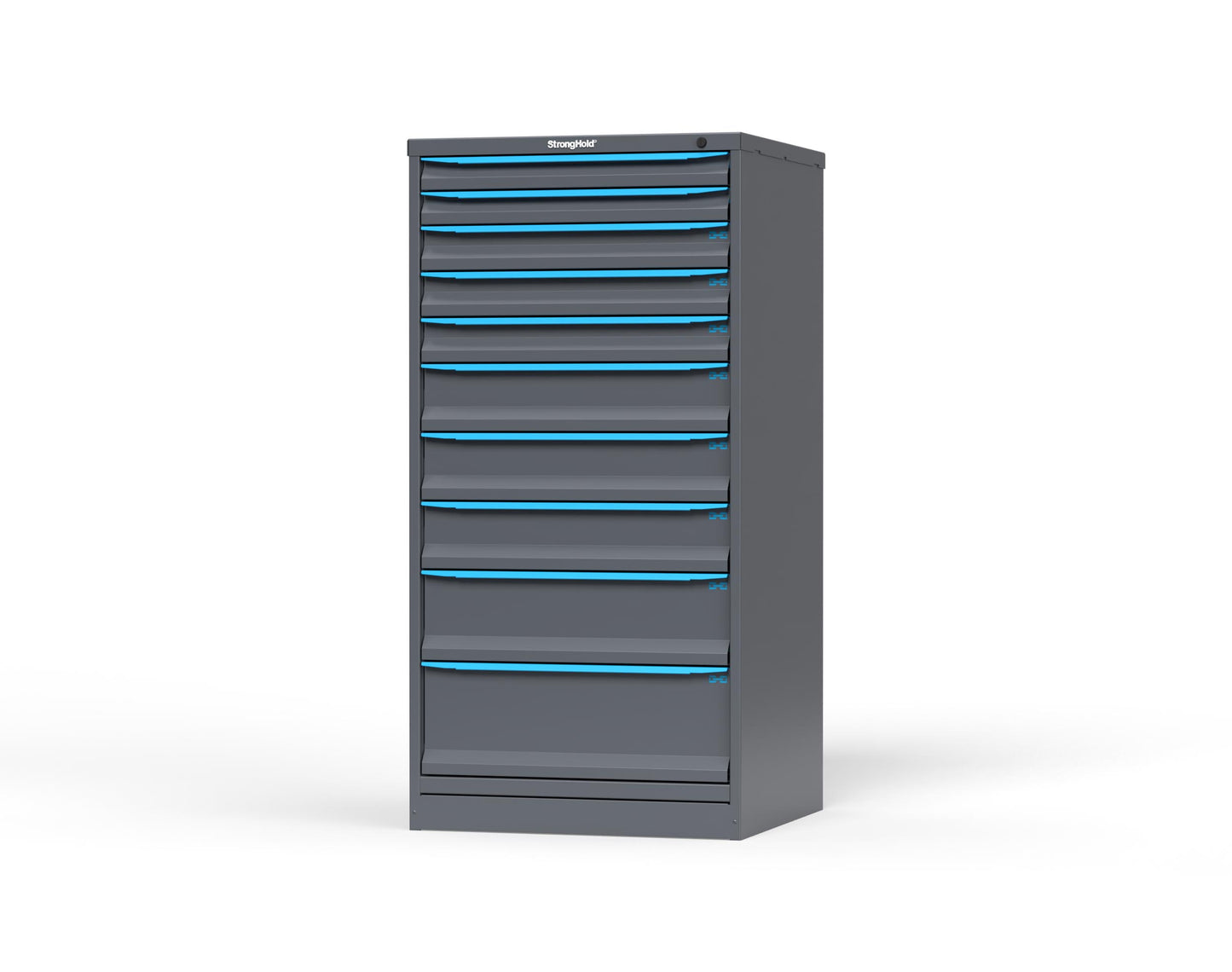 Modular Drawer 14 GA Storage Cabinet with 10 total drawers -2" Drawers x2, 3" Drawers x3, 5" Drawers x3, 7" Drawers x1, 9" Drawers x1 - 3" Integrated Legs - 30 In. W x 29 In. D x 60 In H. - S3060-PPDAS-1001FS-5012