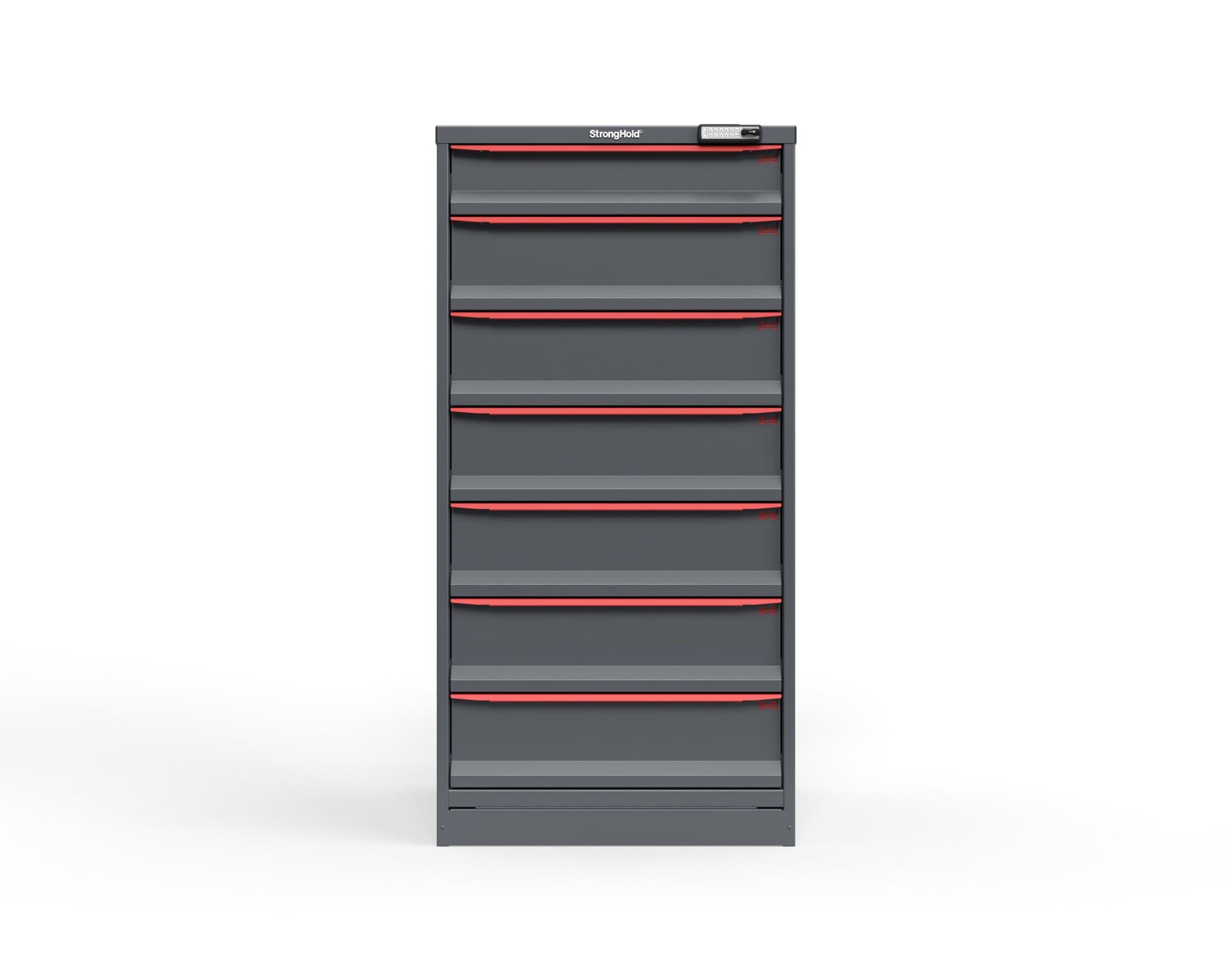 Modular Drawer 14 GA Storage Cabinet with 7 total drawers - 5" Drawers x1, 7" Drawers x6 - 3" Integrated Legs - 30 In. W x 29 In. D x 60 In H. - S3060-PPDAS-0701DS-3001
