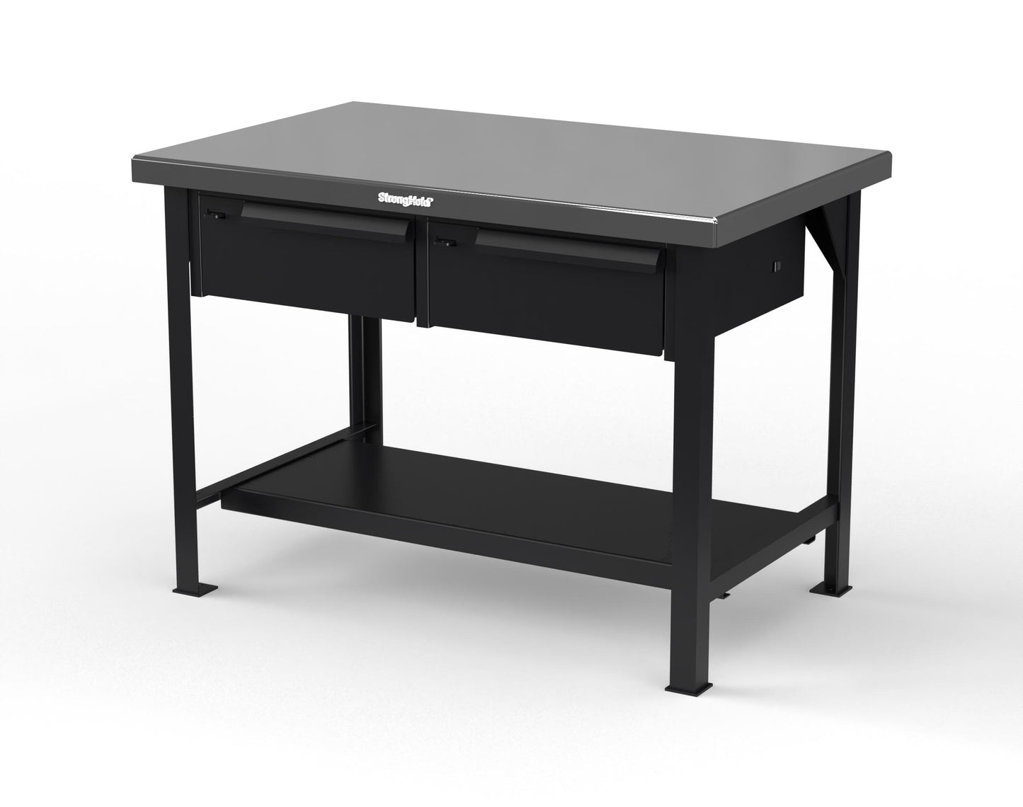 Extreme Duty 7 GA Shop Table with Stainless Steel Top, 2 Drawers, 1 Shelf - 48 In. W x 30 In. D x 34 In. H - T4830-2DB-SSTOP-9005