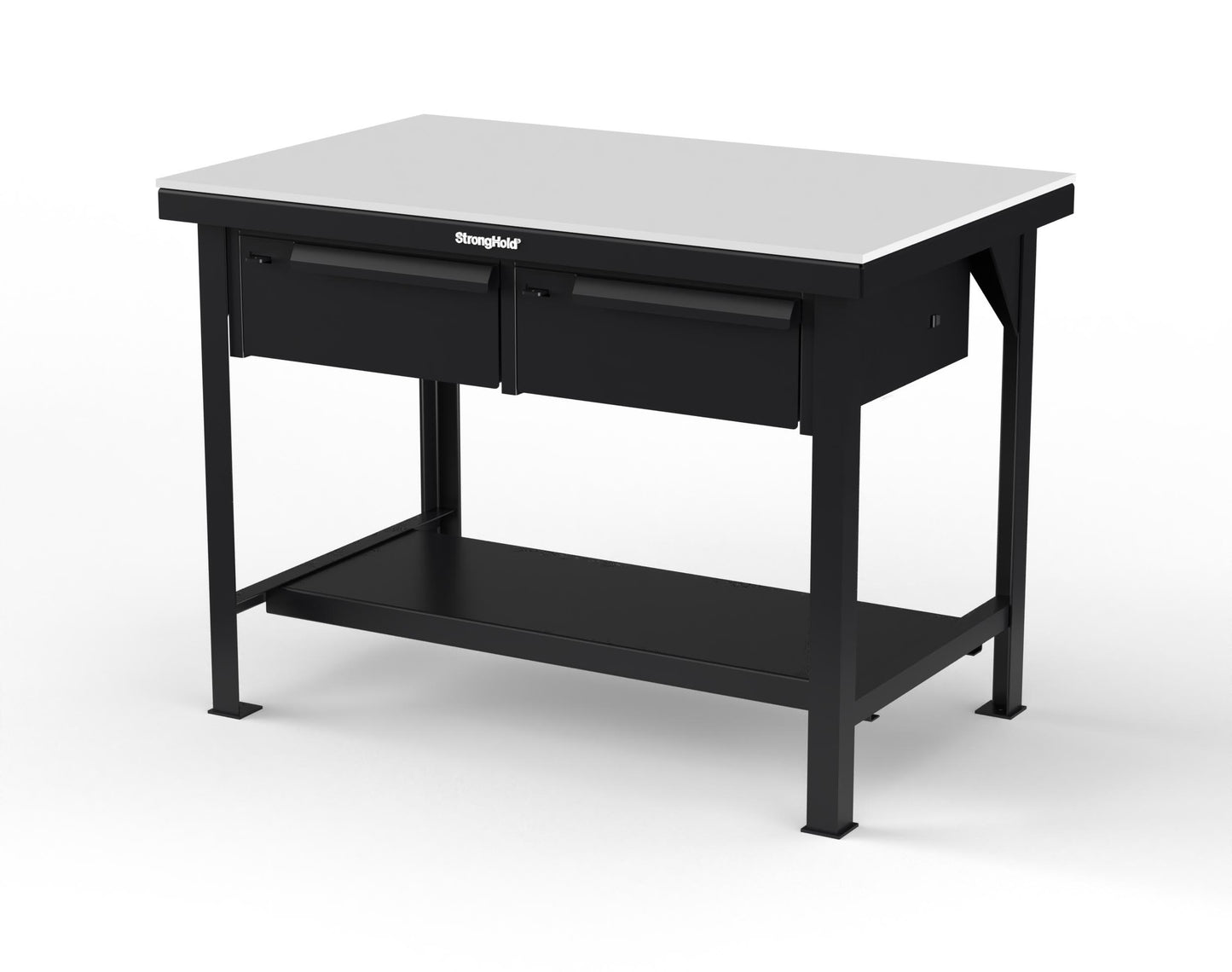 Extreme Duty 7 GA Shop Table with UHMW Top, 2 Drawers, 1 Shelf - 48 In. W x 30 In. D x 34 In. H - T4830-2DB-UHMW-9005