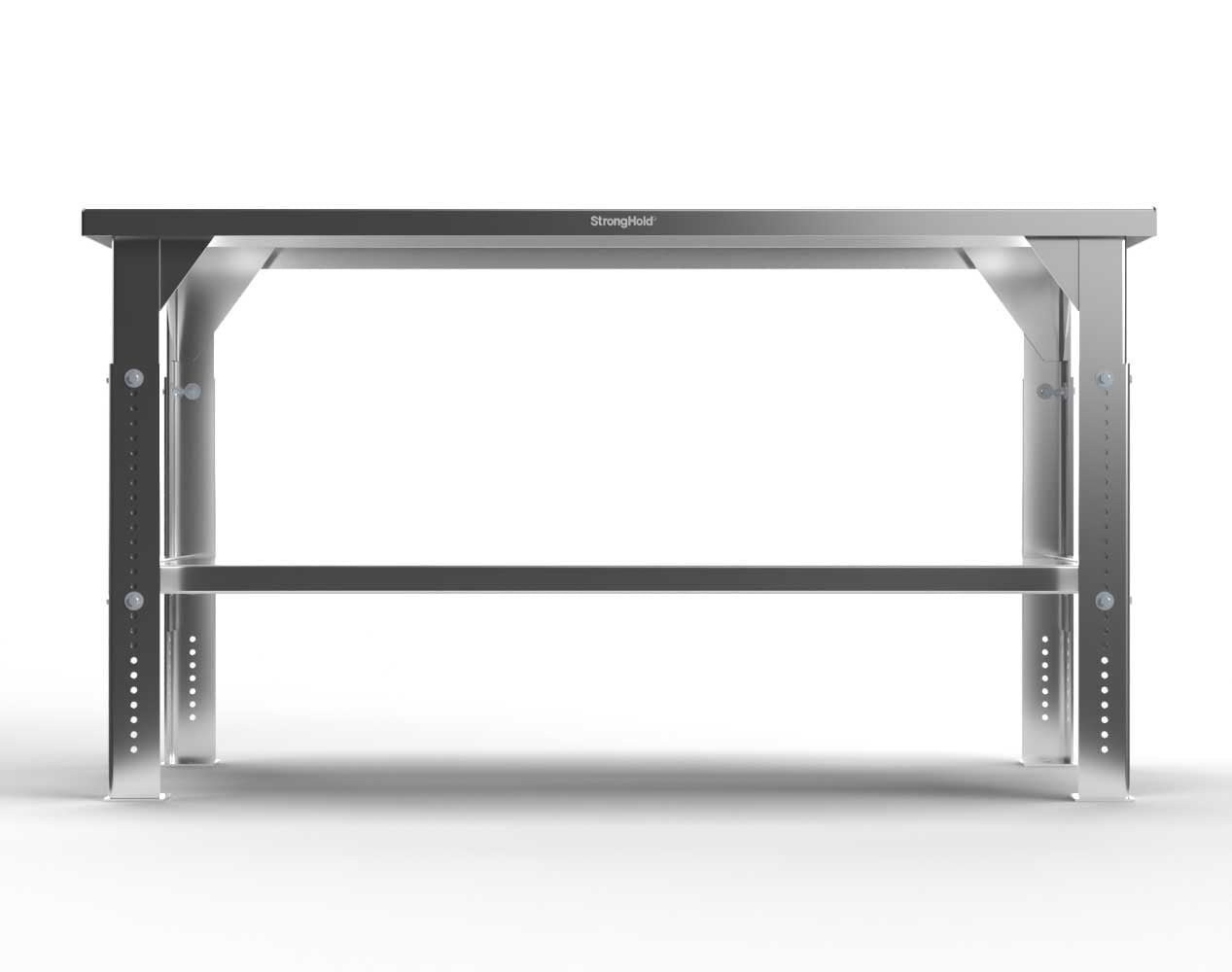 Extreme Duty 7 GA Stainless Steel Shop Table, Adjustable Legs, 1 Shelf - 60 In. W x 36 In. D x 30-40 In. H