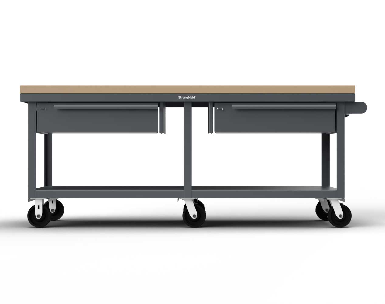 Extreme Duty 7 GA Mobile Shop Table with 1 3/4 in. Maple Top, 2 Drawers, 1 Shelf - 84 In. W x 36 In. D x 34 In. H