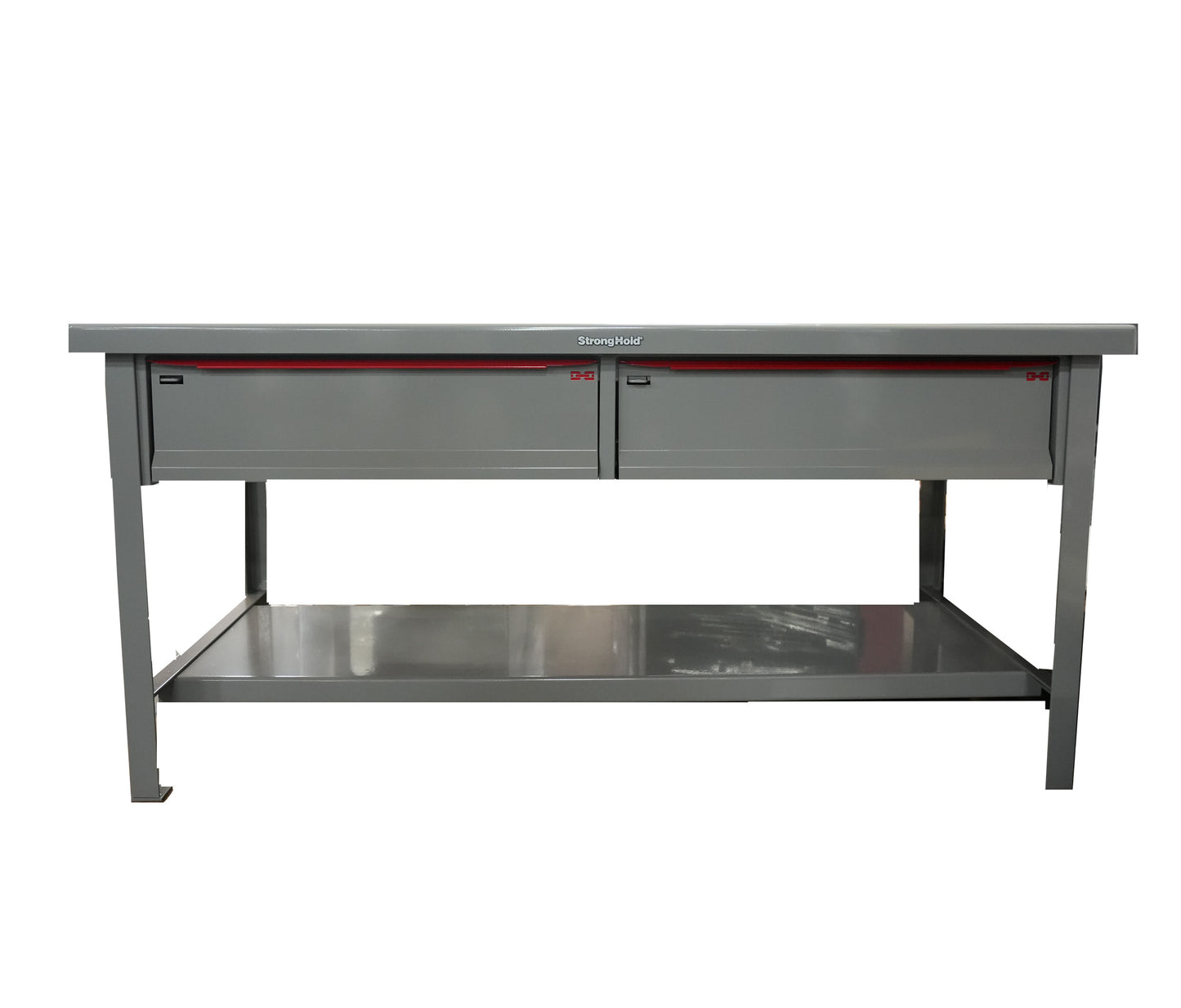 MDS Table - 2 Drawers - Dusty Gray Finish - Red Accent Handles