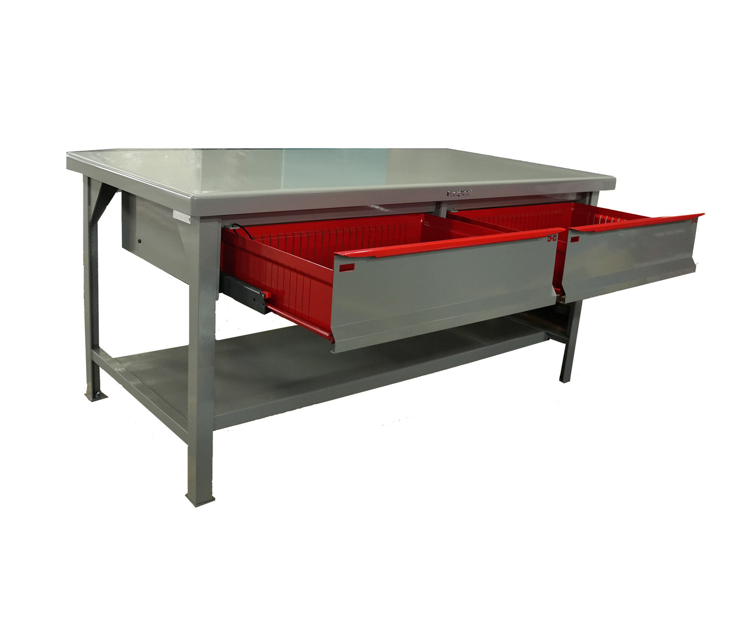 MDS Table - 2 Drawers - Dusty Gray Finish - Red Accent Handles