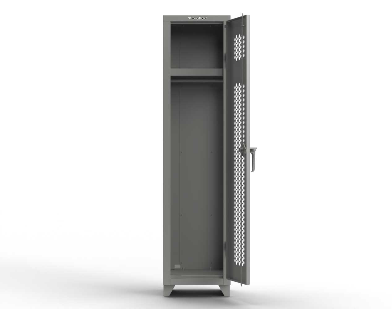 Extra Heavy Duty 14 GA Ventilated Single-Tier Locker with Shelf and Hanger Rod, 1 Compartment - 18 in. W x 18 in. D x 75 in. H