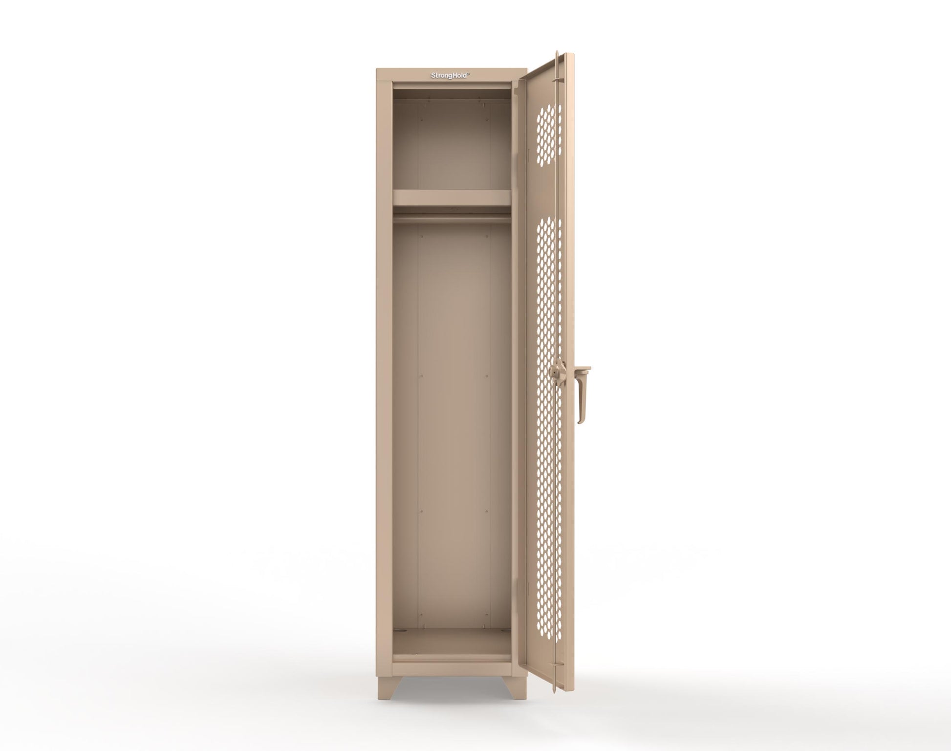 Extra Heavy Duty 14 GA Ventilated Single-Tier Locker with Shelf and Hanger Rod, 1 Compartment - 18 in. W x 18 in. D x 75 in. H - 1.66-1H-18-1T-L-1019